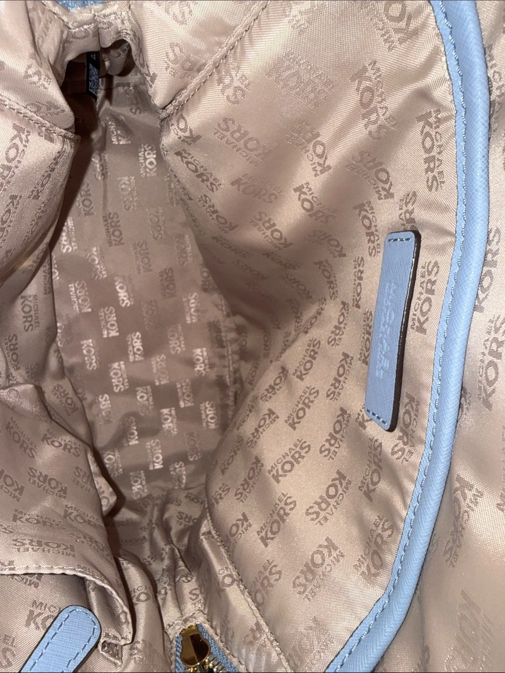 Michael Kors Pale Blue Saffiano Leather Backpack with Gold Hardware